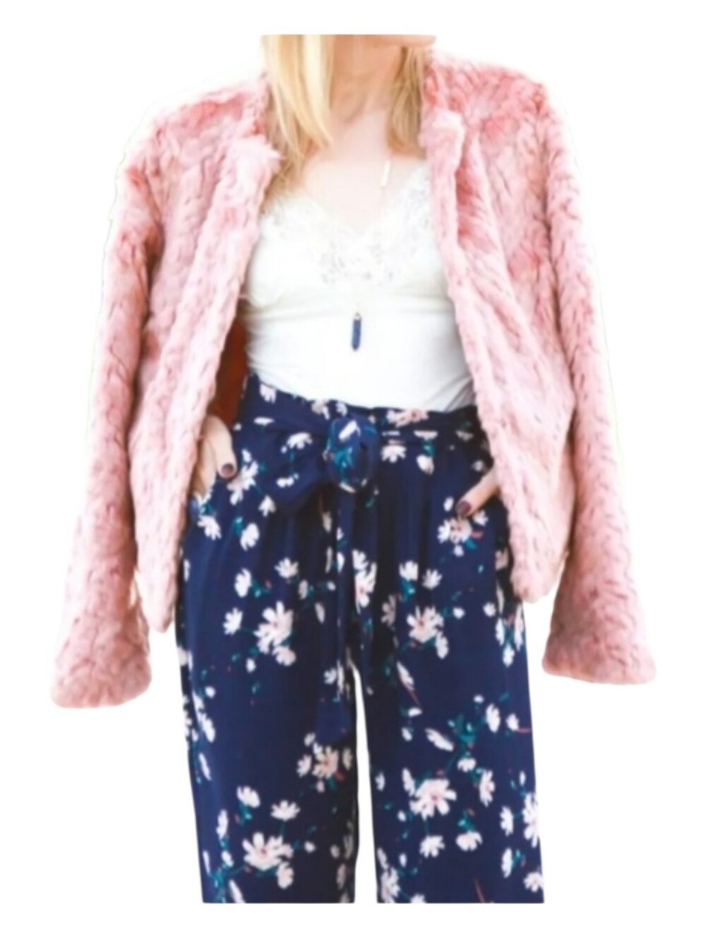 Sam Edelman blush pink faux fur lightweight cozy feminine jacket, XS (PTP 17")